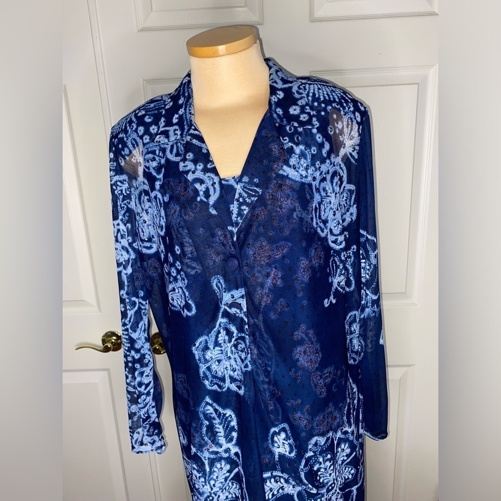 Rabbit Rabbit Rabbit Blue 2 PC Set Maxi Dress & Sheer Overlay Size 14, Vintage - Picture 4 of 12